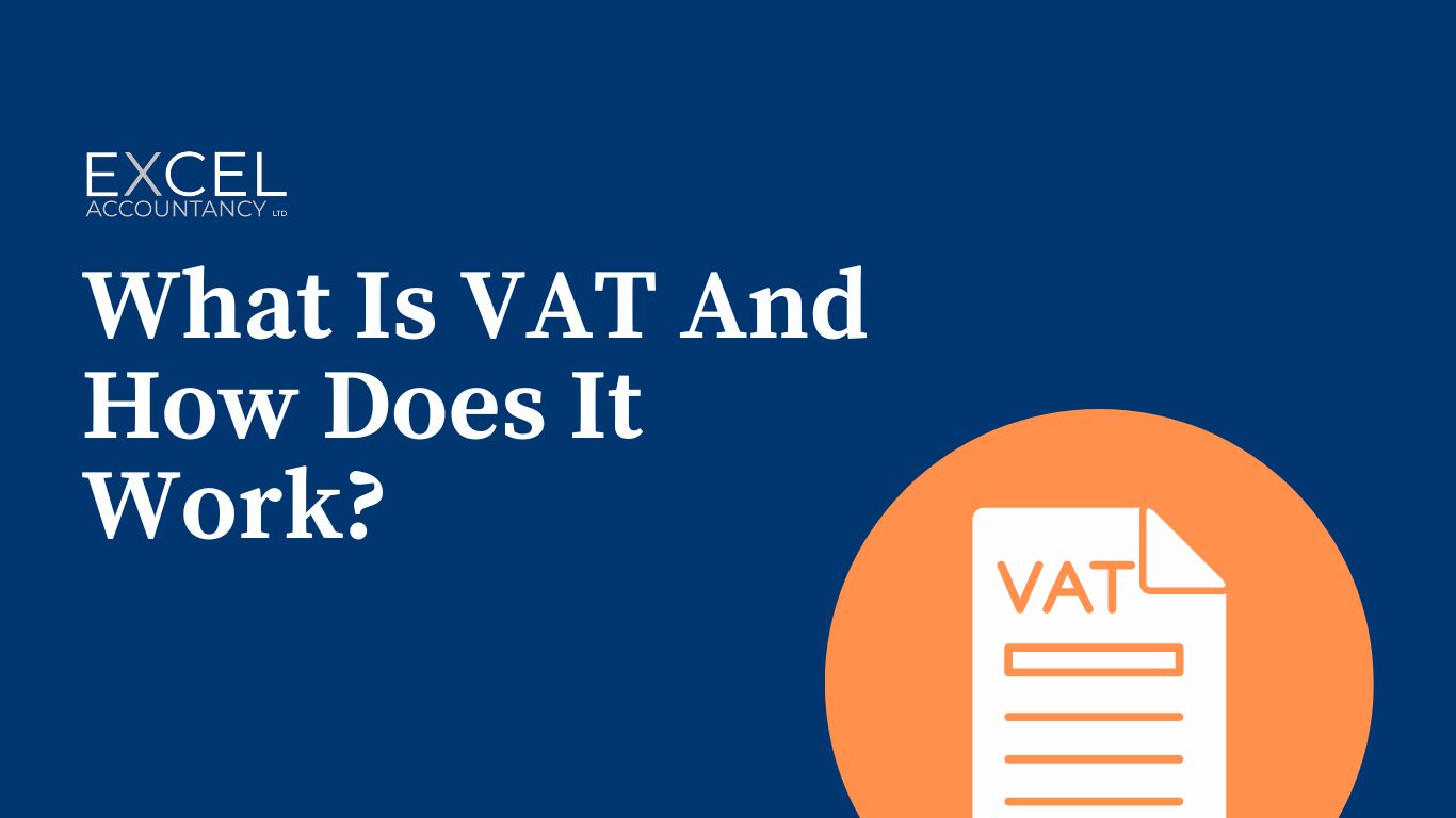 Excel Accountancy Ltd (Liverpool) blog header image with blue background, text saying "What is VAT And How Does It Work?"